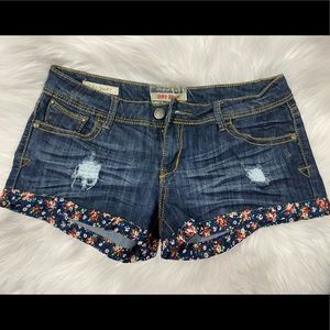 Denim shorts with floral detail